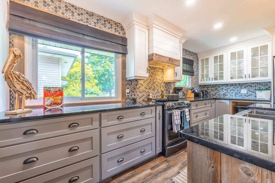 Stainless steel appliances throughout our kitchen. 