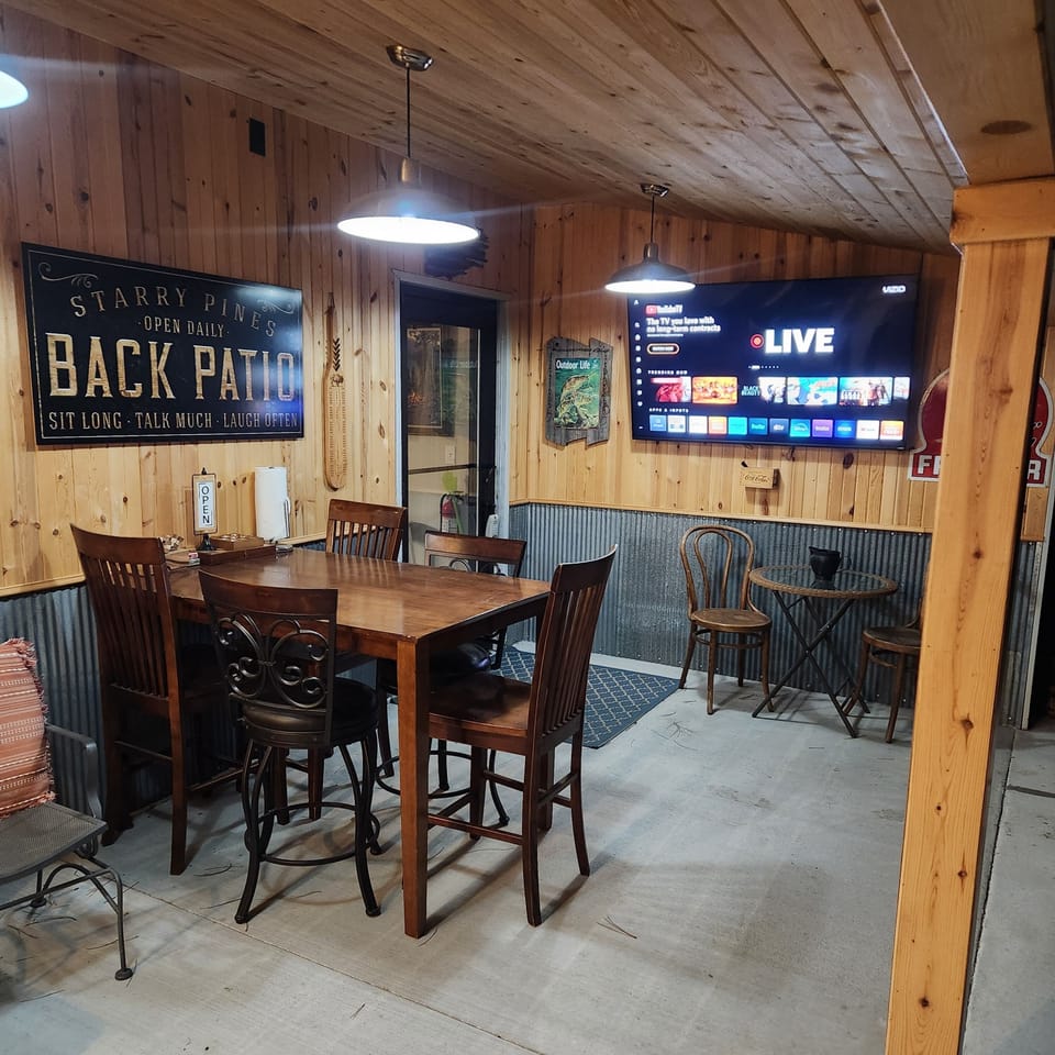 Large TV and tables to play games or just hang out 