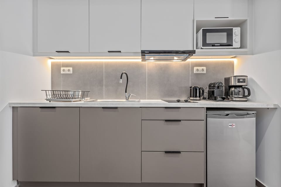 Theatrou Apt 5 - One Bedroom Apartment - Heart of Athens | Private kitchen | Mini-fridge, microwave, espresso maker, coffee/tea maker