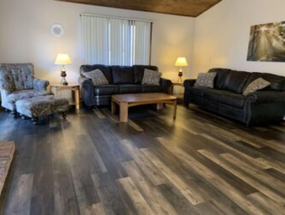 Typical Living Room, with 50" Smart TV, and Gas Fireplace.