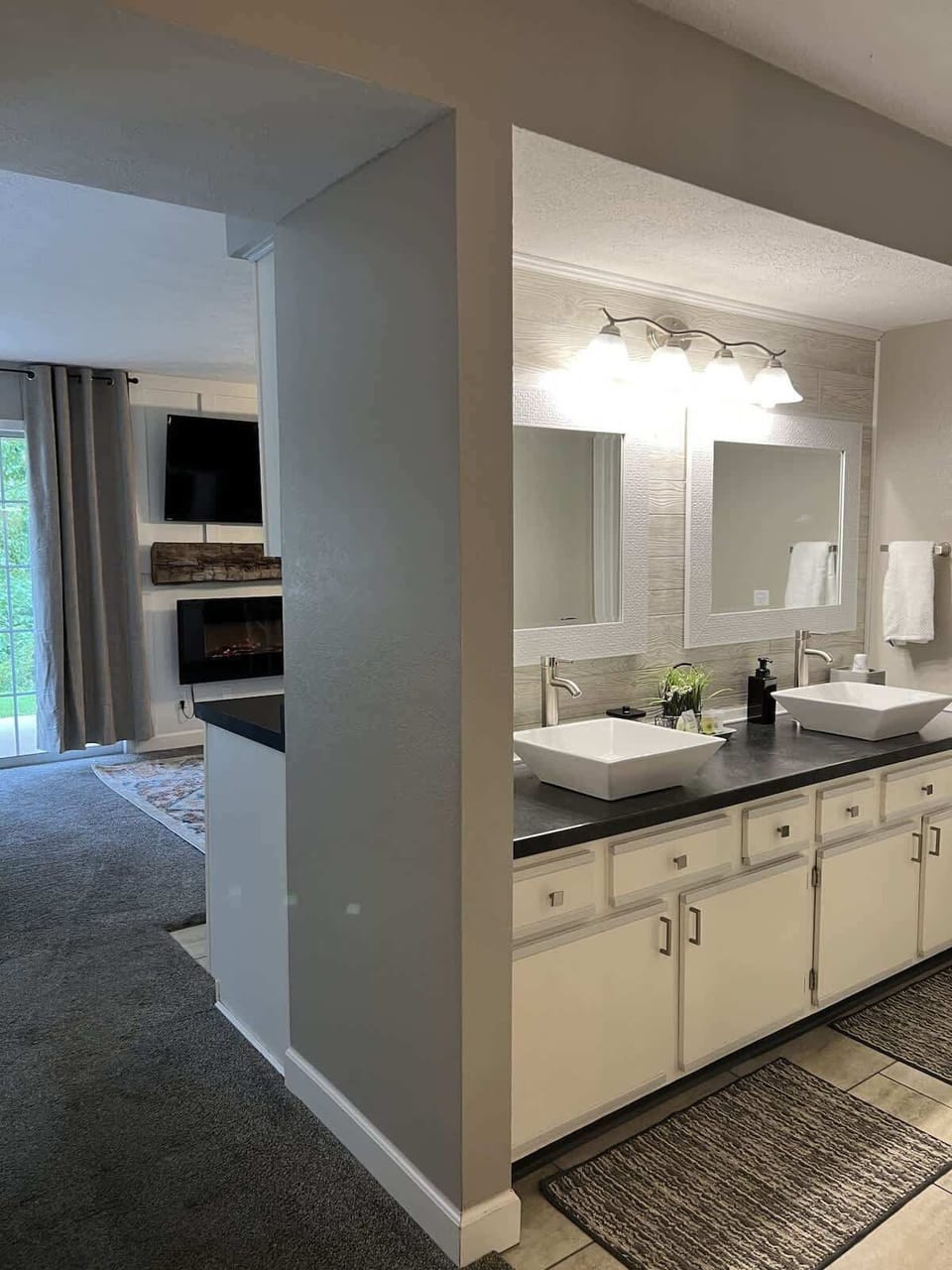 Vanity right off of bedroom and living room
