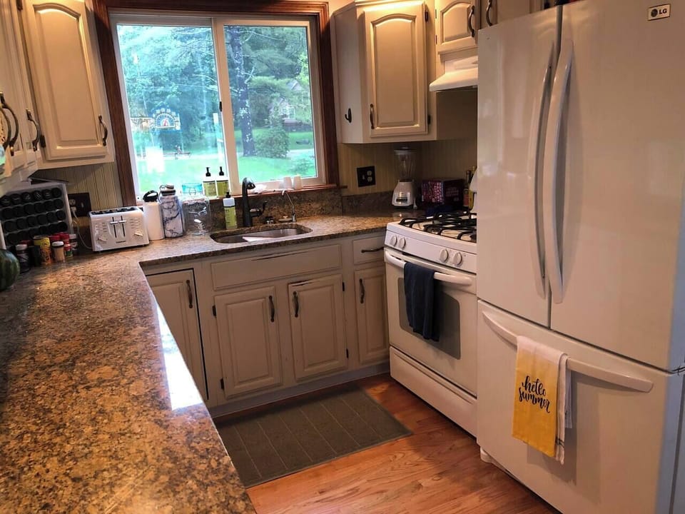Picture of gas stove/oven and fridge