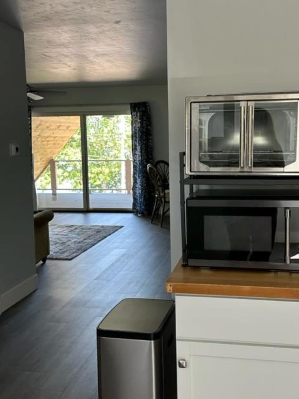 Hallway to living space and covered porch
