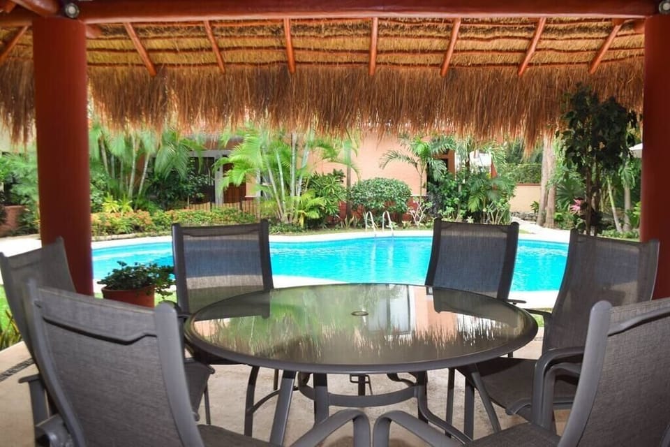 common area, pool and dining roomg / area comun  palapa con mesas y sillas y alberca