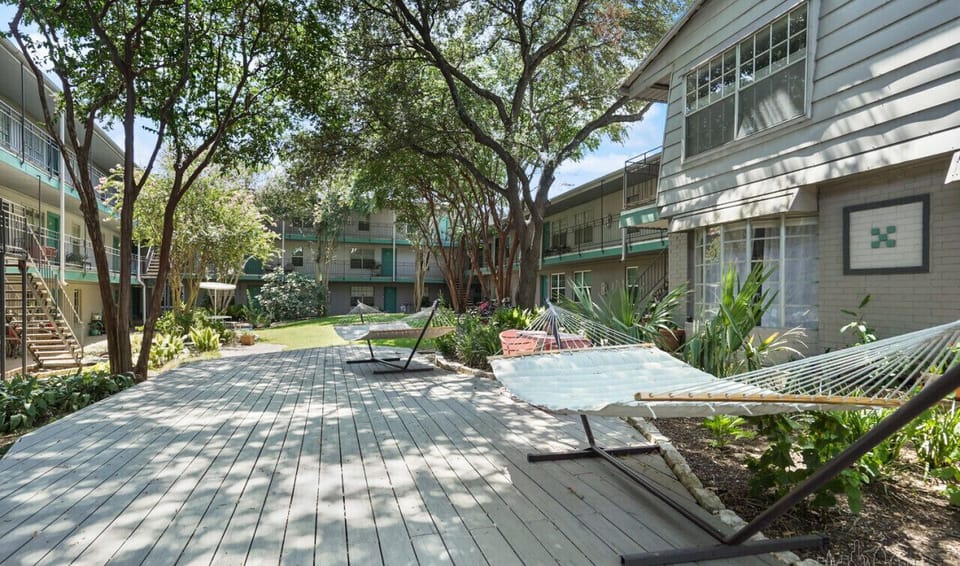 Relax at the complex on these comfortable hammocks
