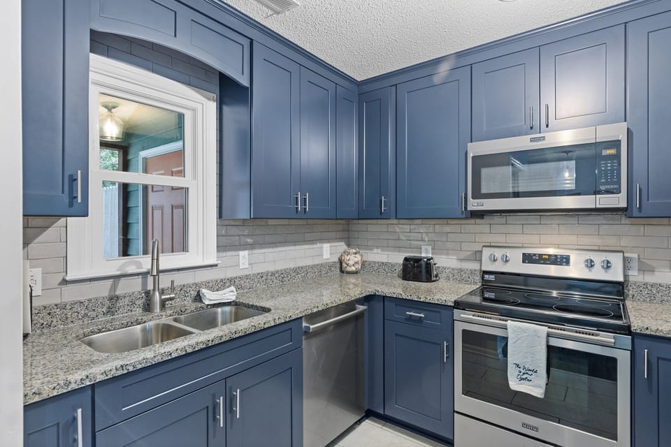 Newly renovated and fully-stocked kitchen.