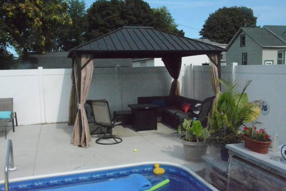Gazebo with gas fireplace (natural gas so it will not run out).