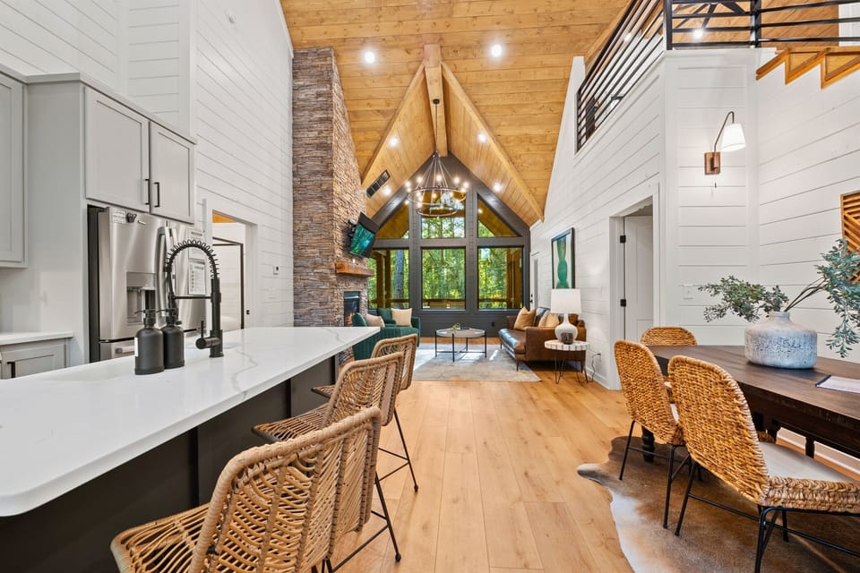 A well-appointed kitchen with a spacious island and bar seating