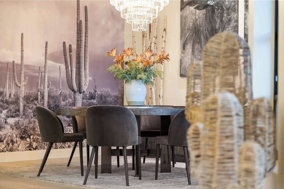 Beautiful dining area with a modern desert vibe.