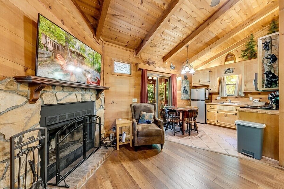 Open floor plan living and dining