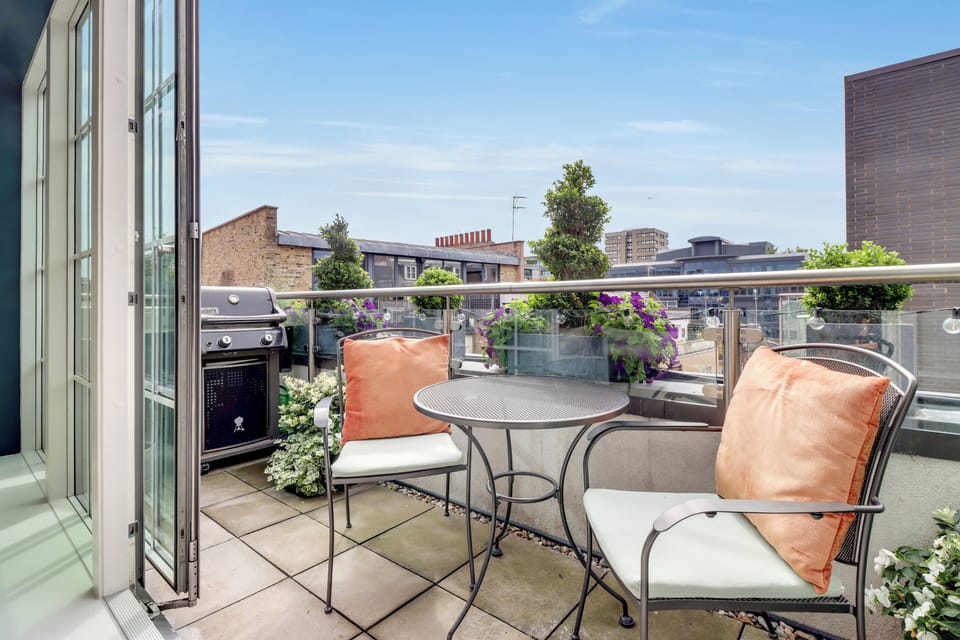 South facing terrace with beautifully maintained plants and views to Big Ben!