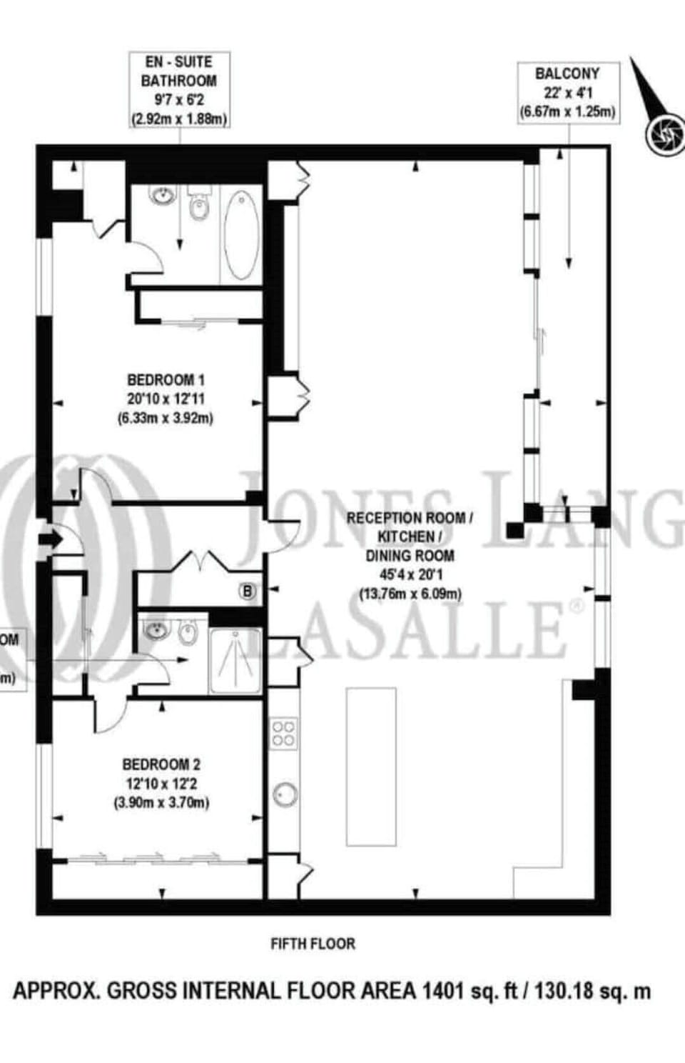 Large 1,400 sq ft open plan apartment all on one level 

