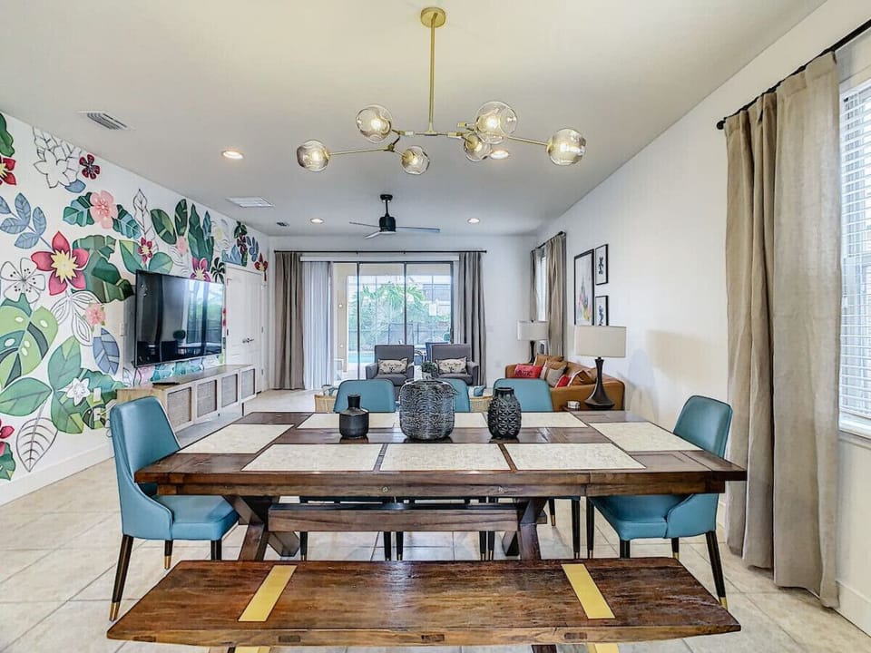 Spacious open dining room just steps from the comfortable living room.