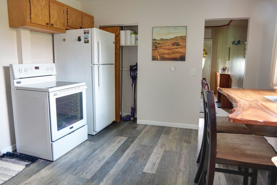 Full-size refrigerator, electric stove, and oven