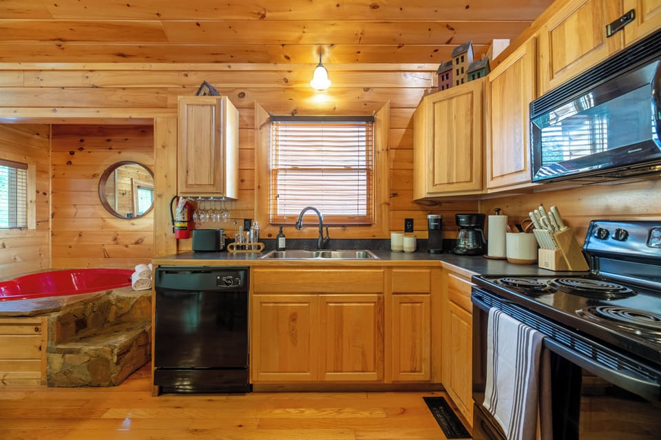 Microwave, electric stove & oven, dish washer, and toaster in the kitchen