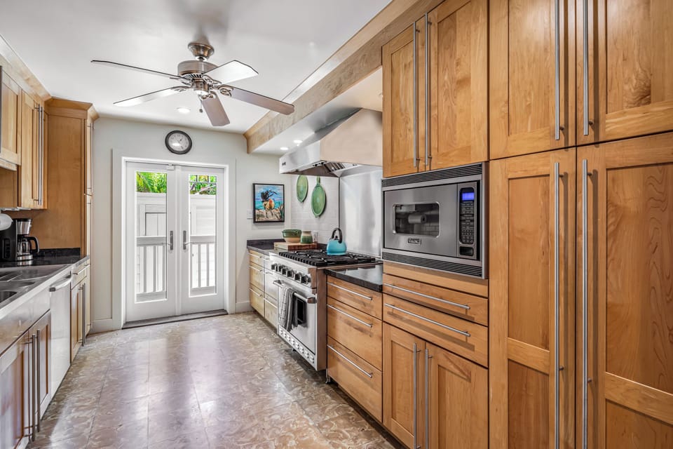 Kitchen has access to outdoor area.