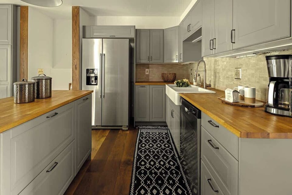 Kitchen with stainless steel appliances
