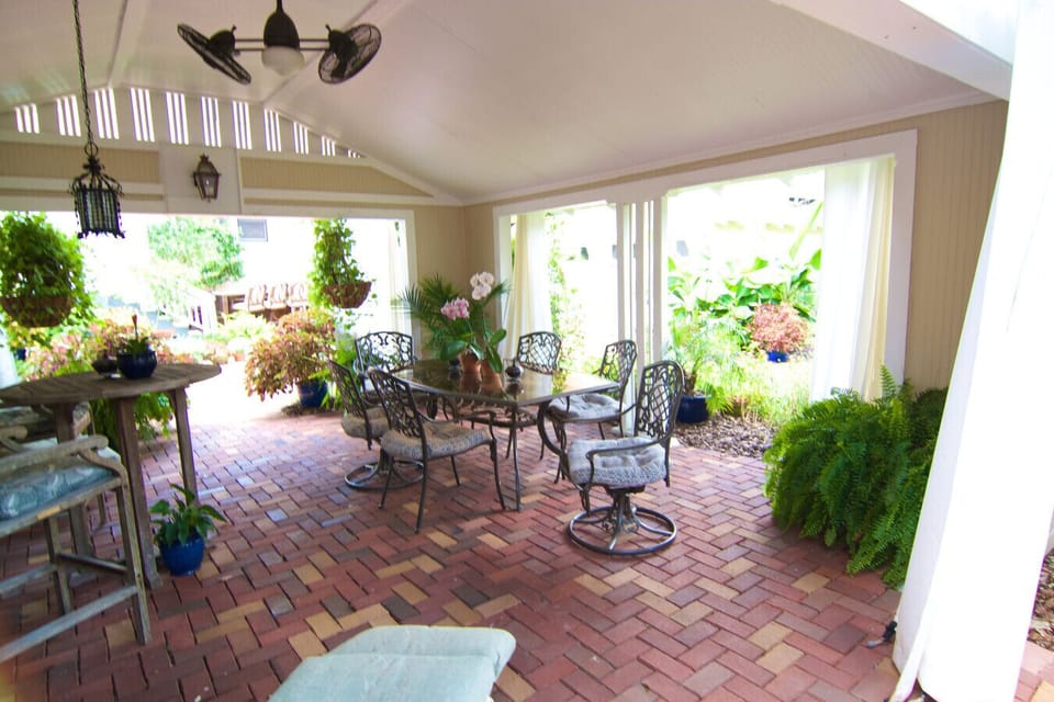 Guests have access to the outdoor patio in the backyard