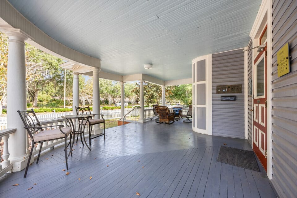 Beautiful covered outdoor porch with seating