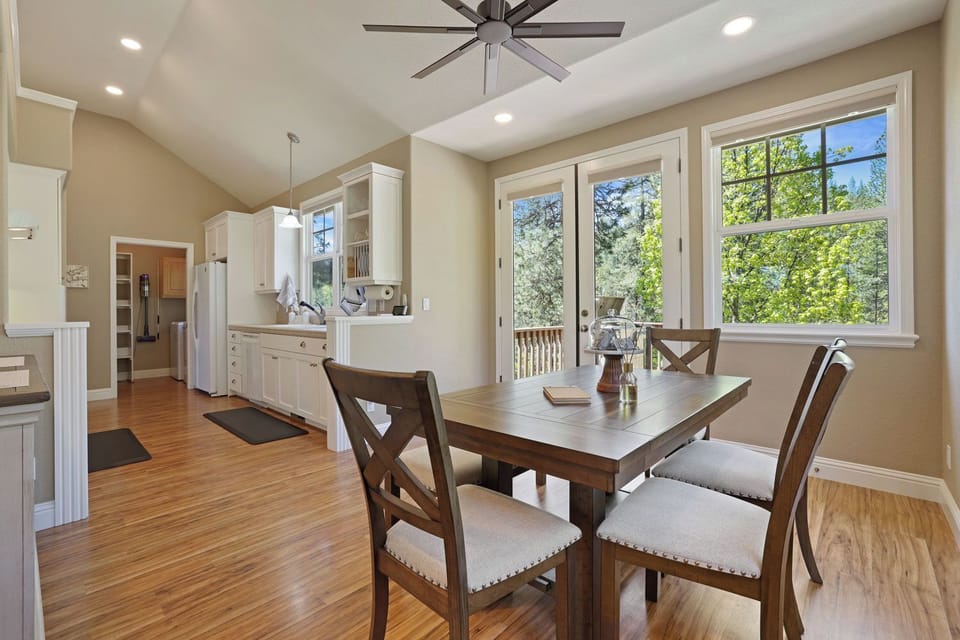 Dining room/kitchen. Everything you need to cook/bake, utensils, dinnerware, etc