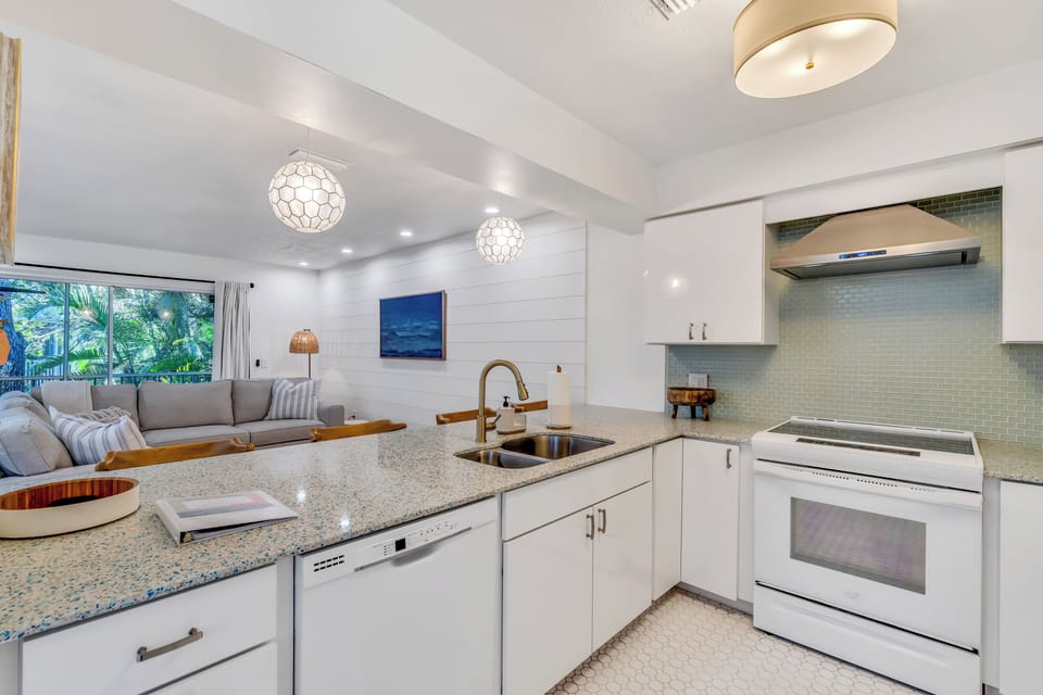 If you are looking to cook while staying with us, we've got you covered! The kitchen is fully equipped with a stovetop, oven, microwave, dishwasher, pots and pans, plates, bowls, silverware, glasses, mugs, kids dishes, toaster and even a crockpot!