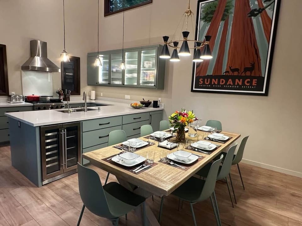 Front view of the open plan kitchen and dining area
