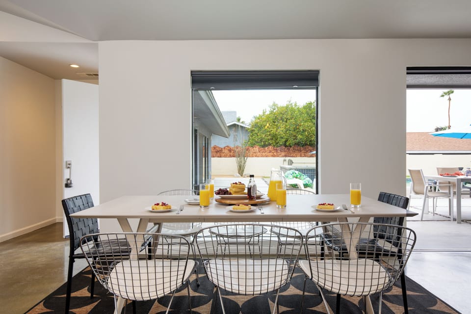Dining table seats 8.