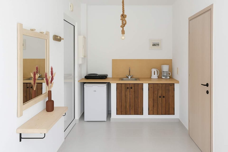 Compact and Fully Equipped Kitchenette with Modern Appliances and Storage