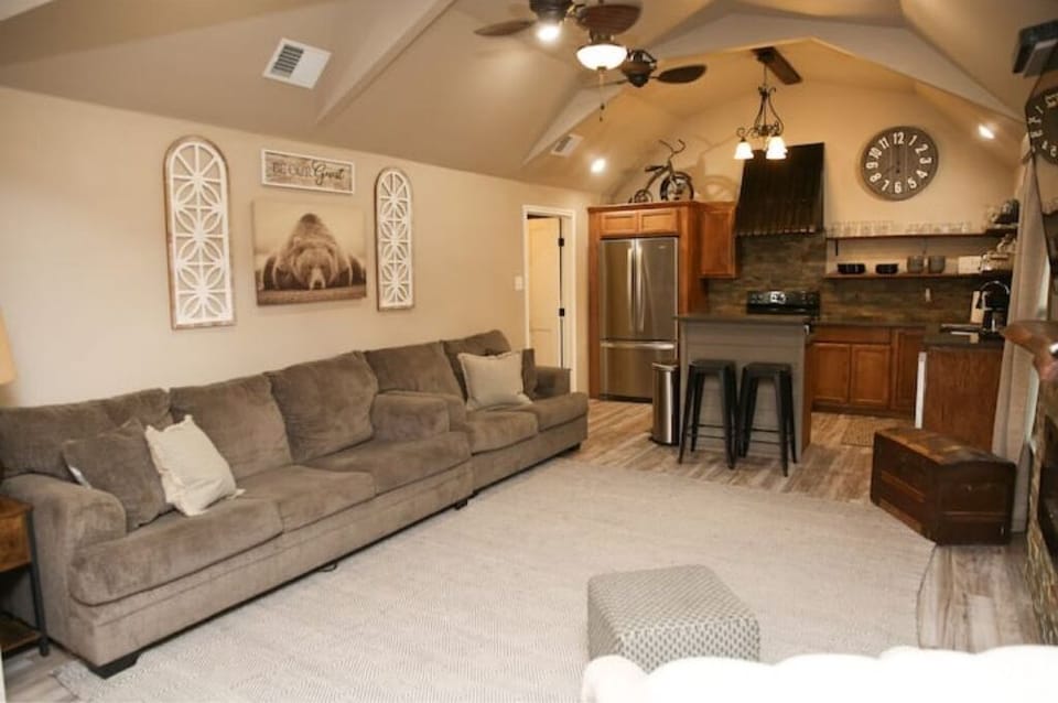 The sofa makes out into a queen-sized bed. Linens are in the trunk.