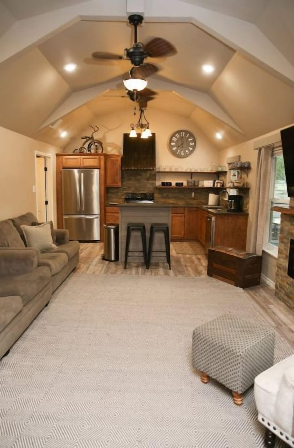 The 65" HDTV has Direct TV with all major network, cable & movie channels.