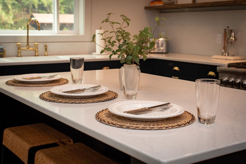 Bar seating for 3 at the kitchen island
