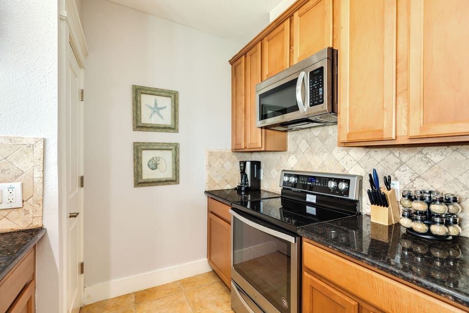 Fully equipped kitchen with stainless steel appliances