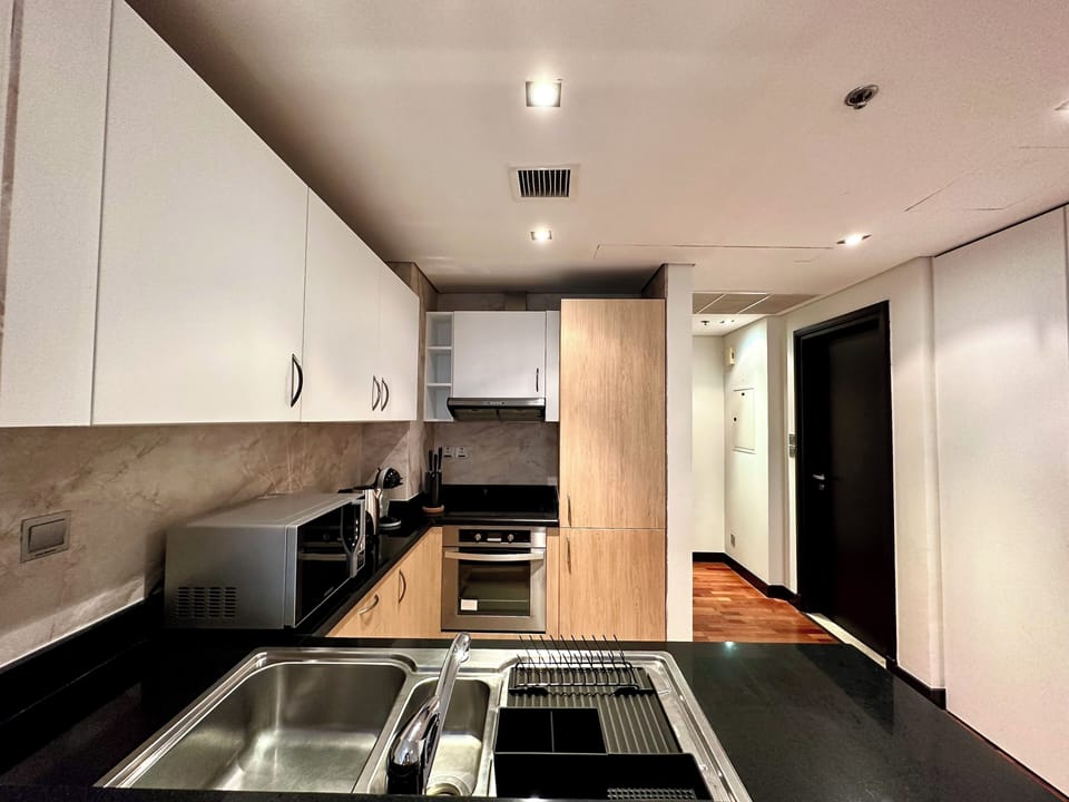 Panoramic Apartment | Private kitchen | Full-size fridge, microwave, oven, stovetop