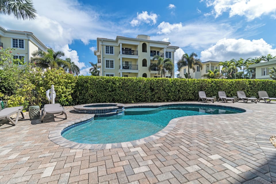 Imagine the refreshing dip in your semi-private heated pool after a sunny day, a relaxing soak in the whirlpool or just lounging on one of the chaises enjoying the sun.