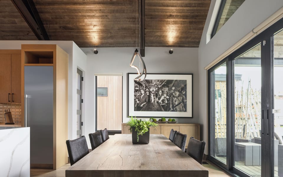 Large dining room table with seating for eight