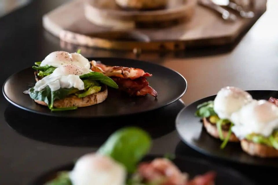 Breakfast prepared in the kitchen — convenient and delicious start before exploring the area.