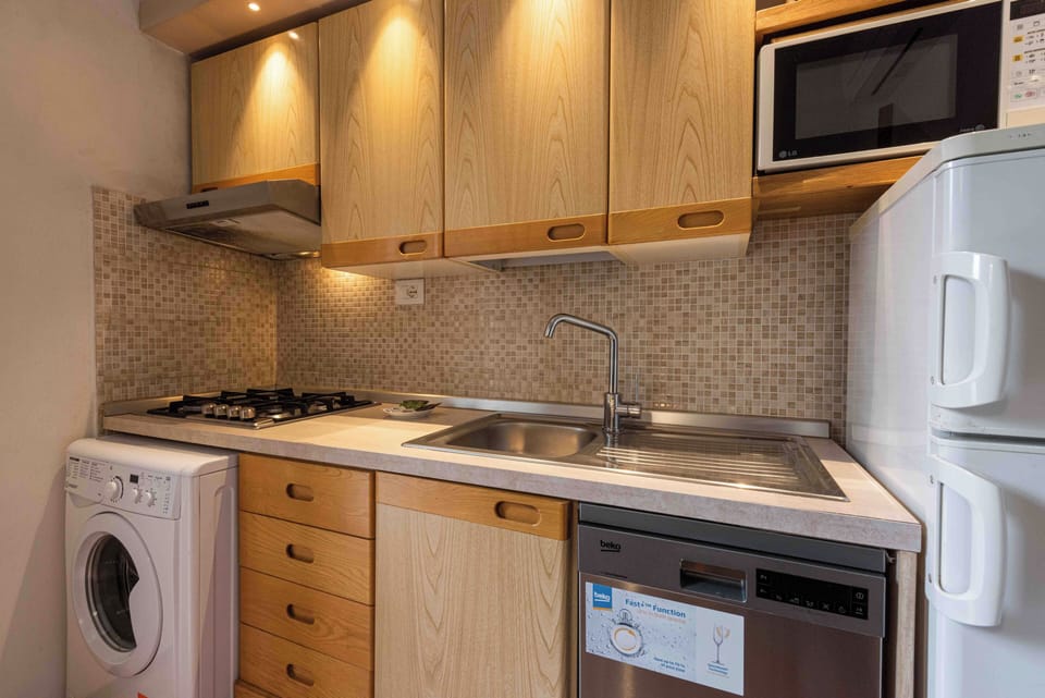 Classic Apartment | Private kitchen | Fridge, microwave, stovetop, dishwasher