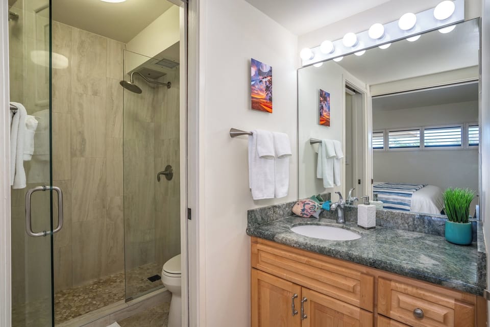 Gorgeous bathroom steps from bedroom