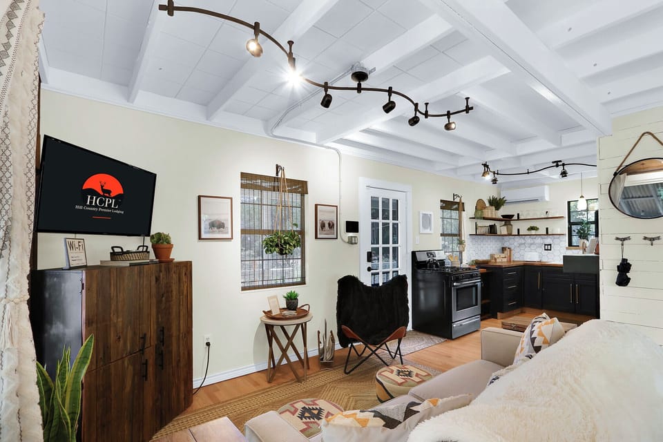 Off to the right of the living space is the kitchen