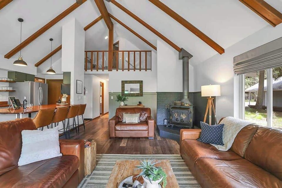 The wood burning fire place adds next level ambiance after a day playing in the snow. We provide firewood so you don't even need to leave the cabin.