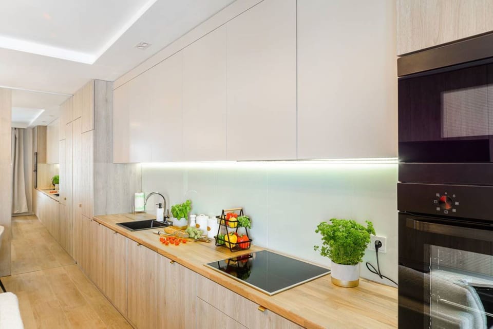 Exclusive Apartment | Private kitchen | Fridge, microwave, oven, stovetop