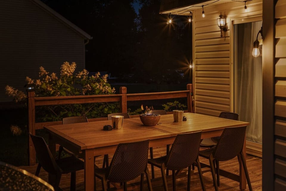 You can see the vibes from the picture! The string lights create the perfect ambiance for evening meals and relaxation.