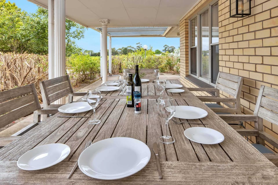 Alfresco dining on the patio overlooking the vineyards