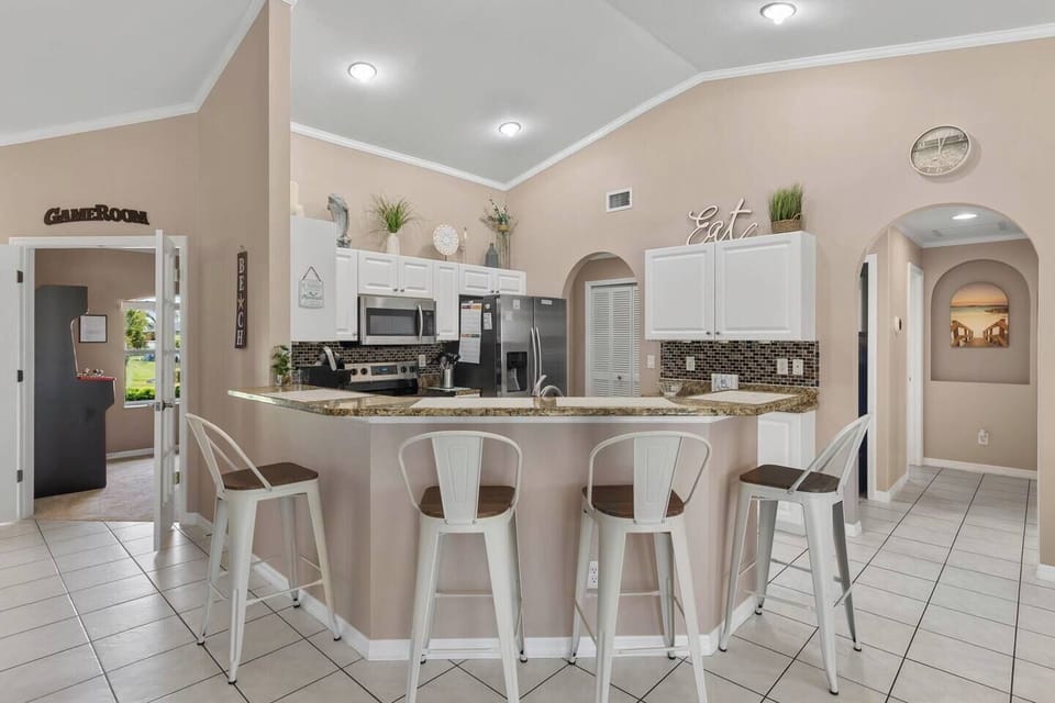 Counter seating in the kitchen area.
