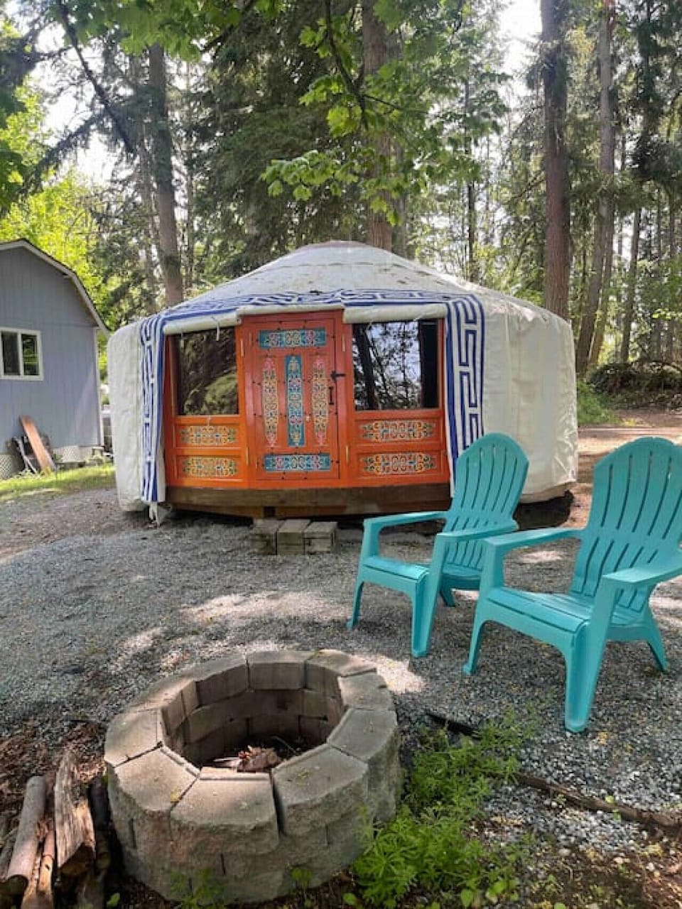Each yurt has its own fire pit.