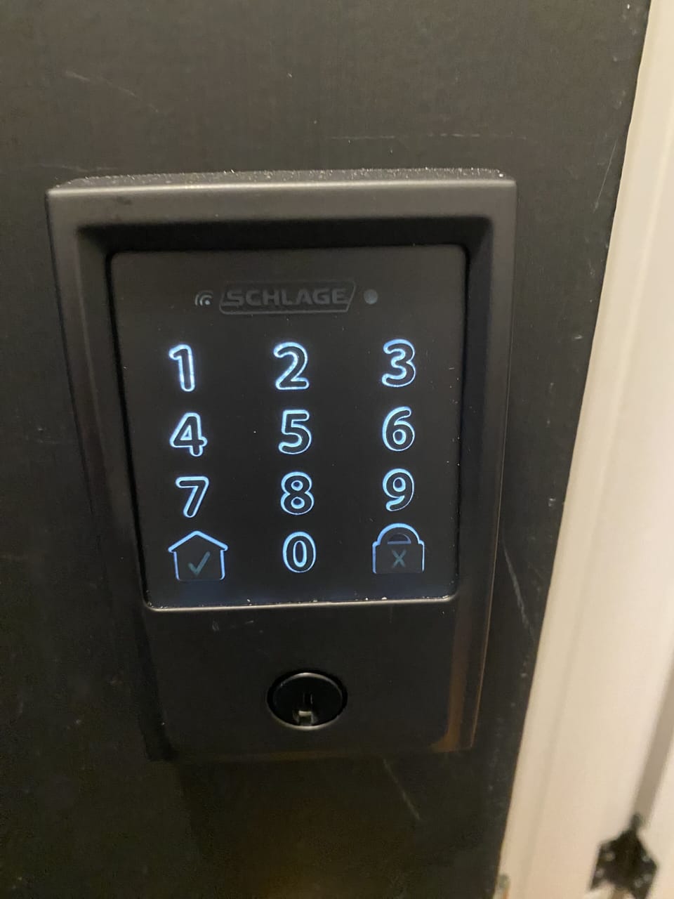 Electronic touch key pad. Programmed with your special code.