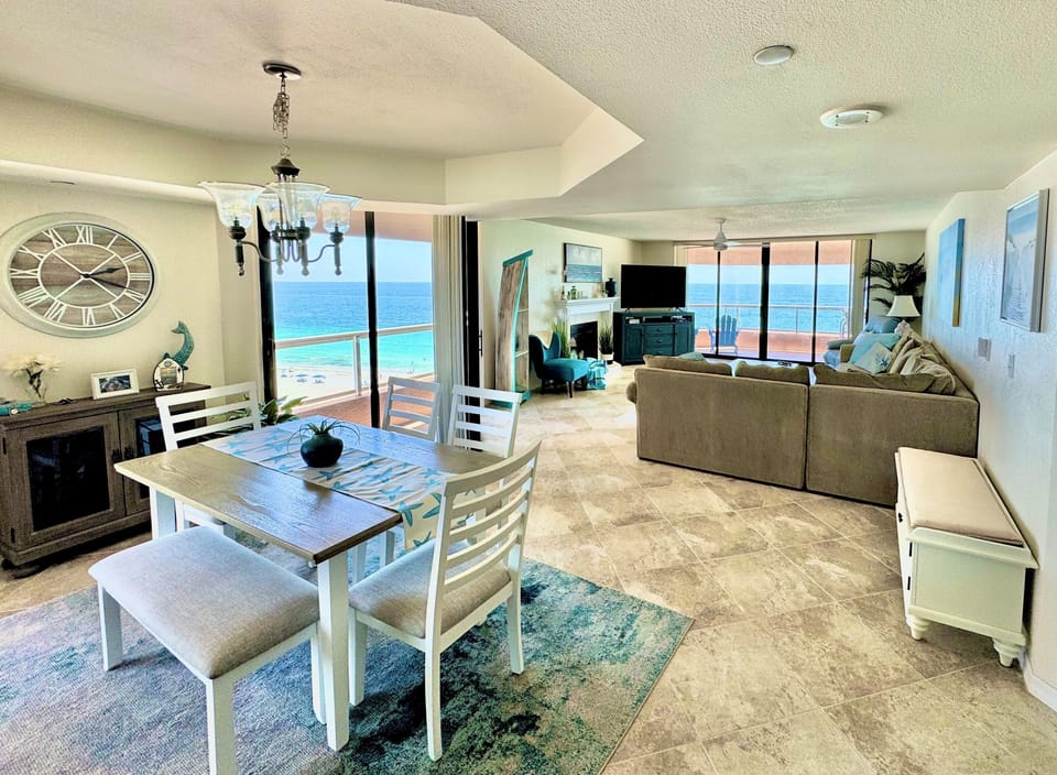 Dining and family room and 2 of 4 balconies