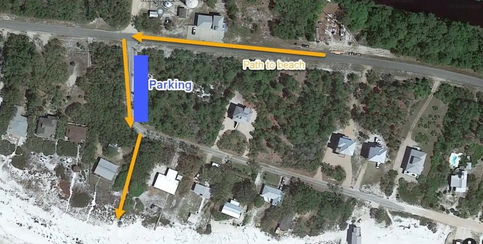 3.5 minute walk to the public beach on paved path, car parking is also available