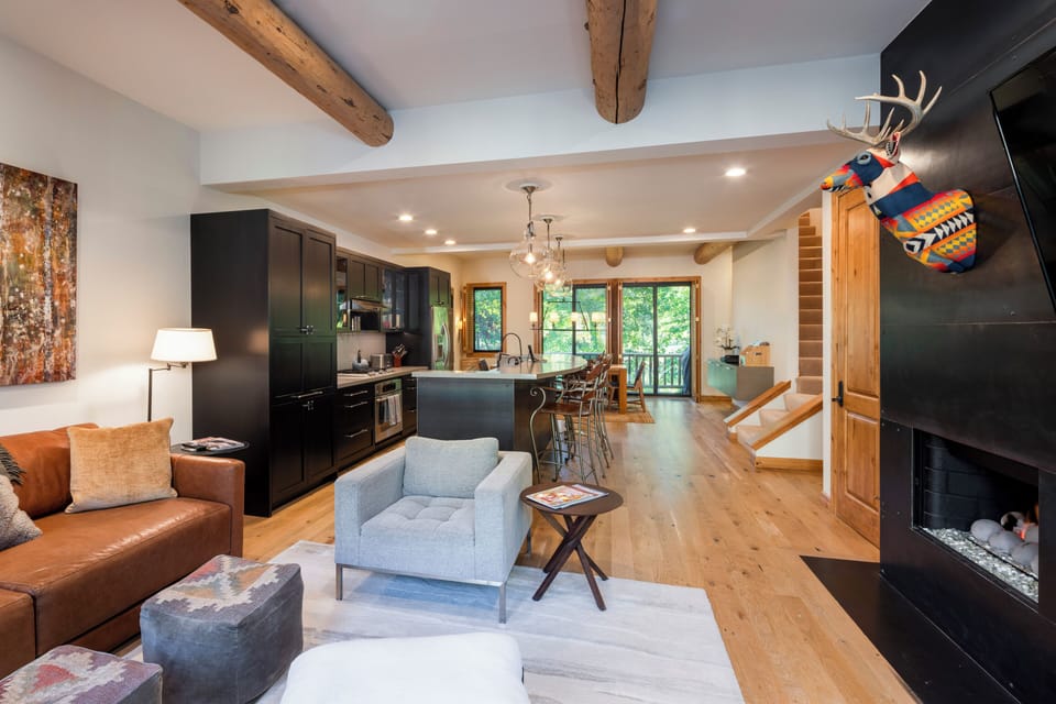 View of 2nd level, main living area with Family Room, kitchen and dining area