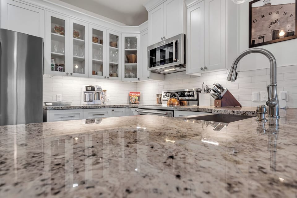 Fully stocked with coffee, tea, and all you'll need to cook a great meal!
